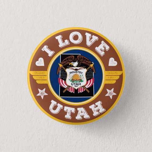 I Love Utah State Flag and Map Button