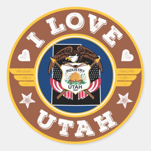 I Love Utah State Flag and Map Classic Round Sticker