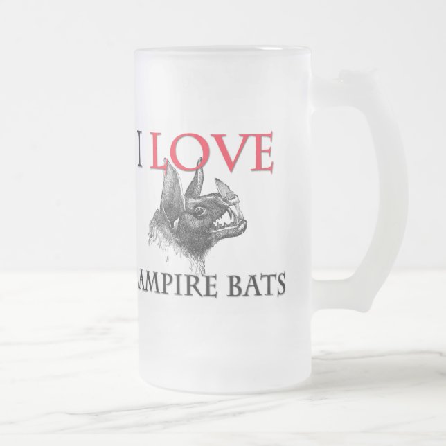 I Love Vampire Bats Frosted Glass Beer Mug (Right)
