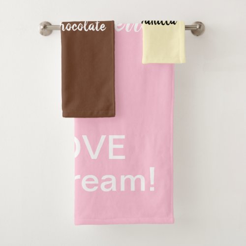 I Love Vanilla Chocolate Strawberry Ice Cream Bath Towel Set