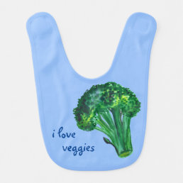 I love VEGGIES - big broccoli CUSTOM blue Baby Bib