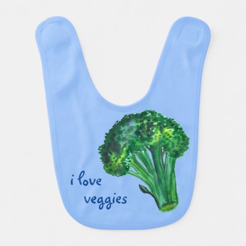 I love VEGGIES _ big broccoli CUSTOM blue Baby Bib