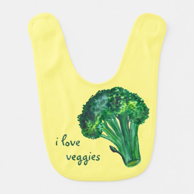 I love VEGGIES - big broccoli CUSTOM yellow Baby Bib (Front)