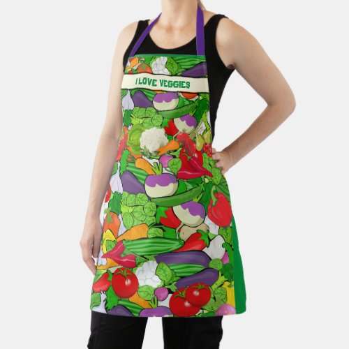 I LOVE VEGGIES Colorful Vegetables Apron