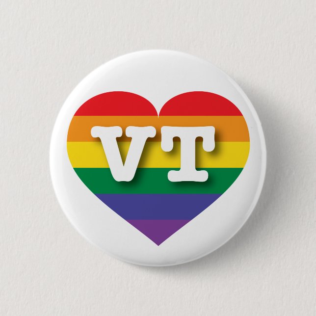 I Love Vermont Rainbow Heart Pinback Button (Front)
