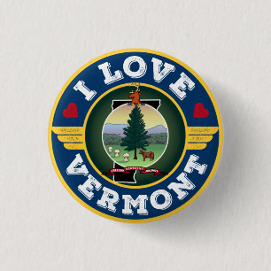 I Love Vermont State Flag and Map Button