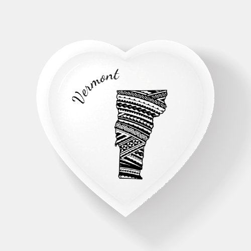 I Love Vermont State Outline Mandala Heart Paperweight