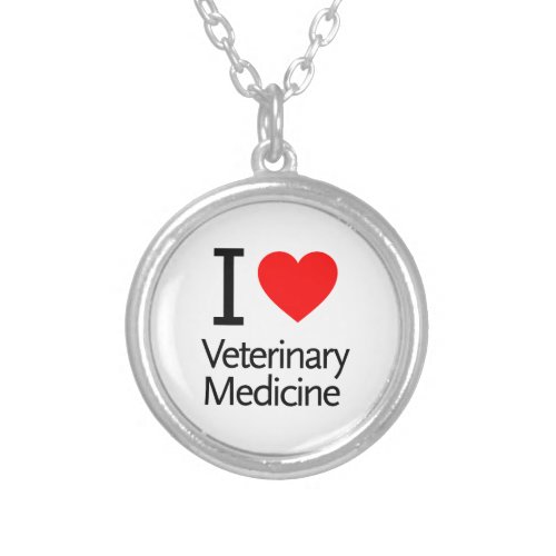 I Love Veterinary Medicine Silver Plated Necklace