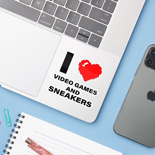 I love video games and sneakers sticker (Laptop w/ iPhone)