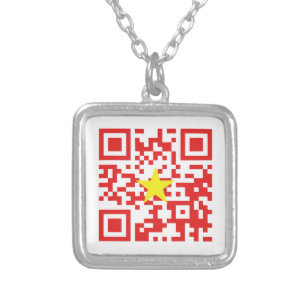 I Love Vietnam (Tôi Yêu Việt Nam) Flag QR Code Silver Plated Necklace