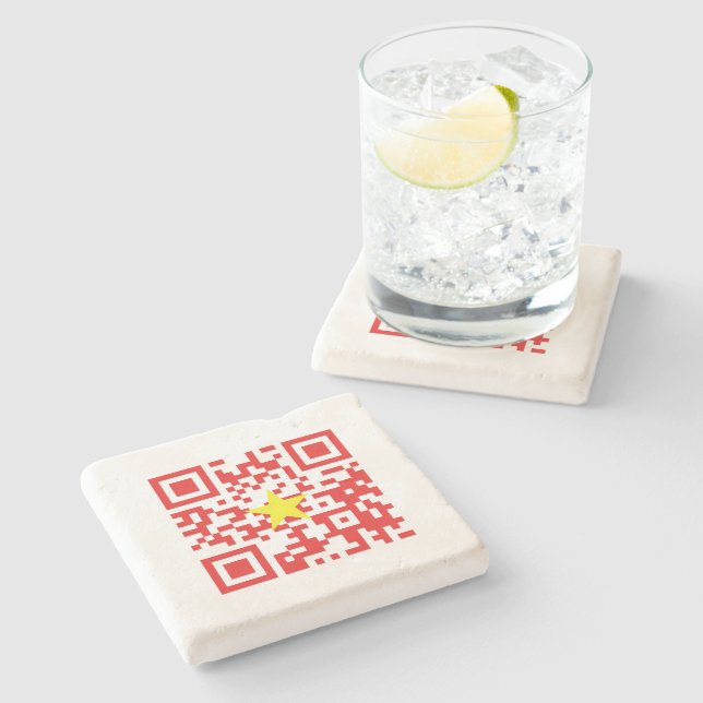 I Love Vietnam (Tôi Yêu Việt Nam) Flag QR Code Stone Coaster (Side)