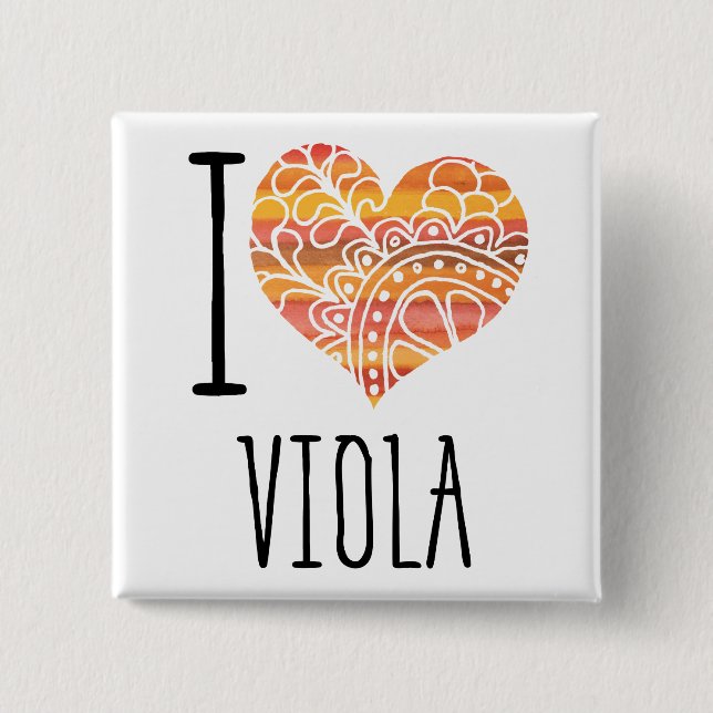 I Love Viola Orange Mandala Heart Button (Front)