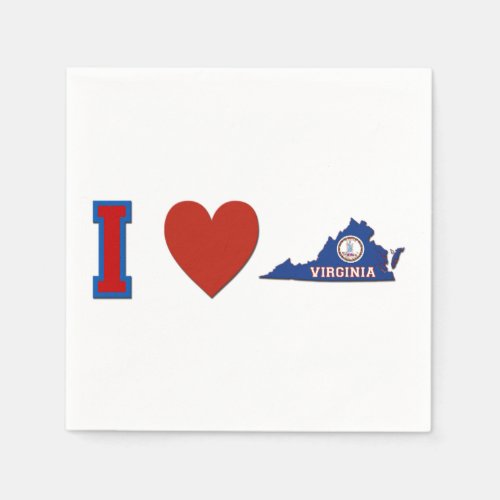 I Love Virginia Heart State Flag Paper Party Paper Napkins