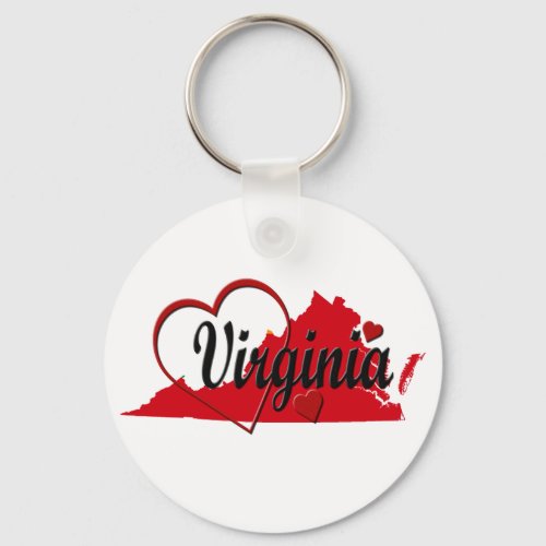 I Love Virginia Hearts Map Keychain