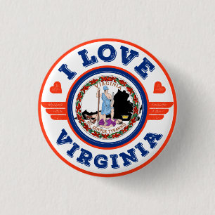 I Love Virginia State Flag and Map Button