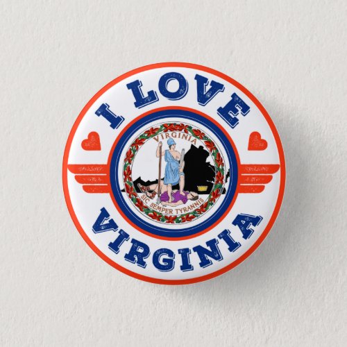 I Love Virginia State Flag and Map Button