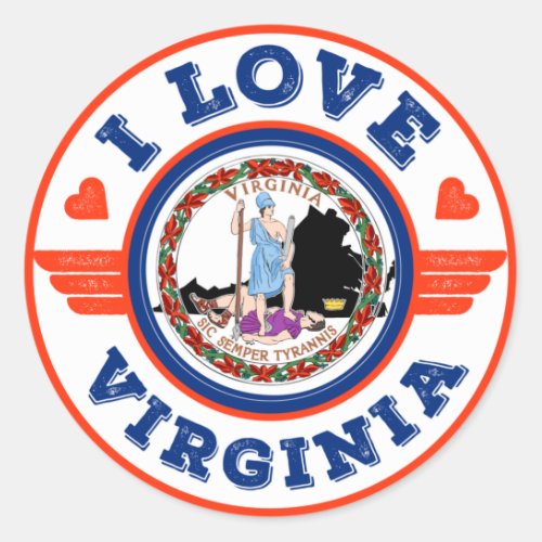 I Love Virginia State Flag and Map Classic Round Sticker