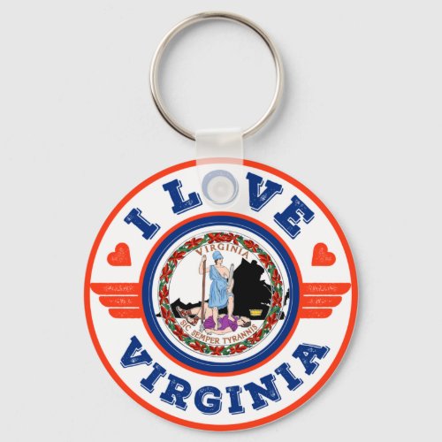 I Love Virginia State Flag and Map Keychain