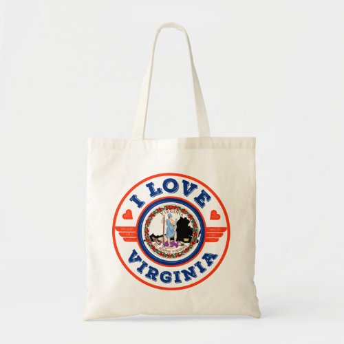 I Love Virginia State Flag and Map Tote Bag