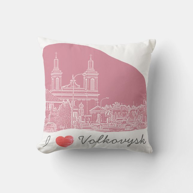 I Love Volkovysk Belarus Architecture Cathedral Throw Pillow (Front)