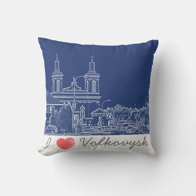 I Love Volkovysk Belarus Architecture Cathedral Throw Pillow (Front)