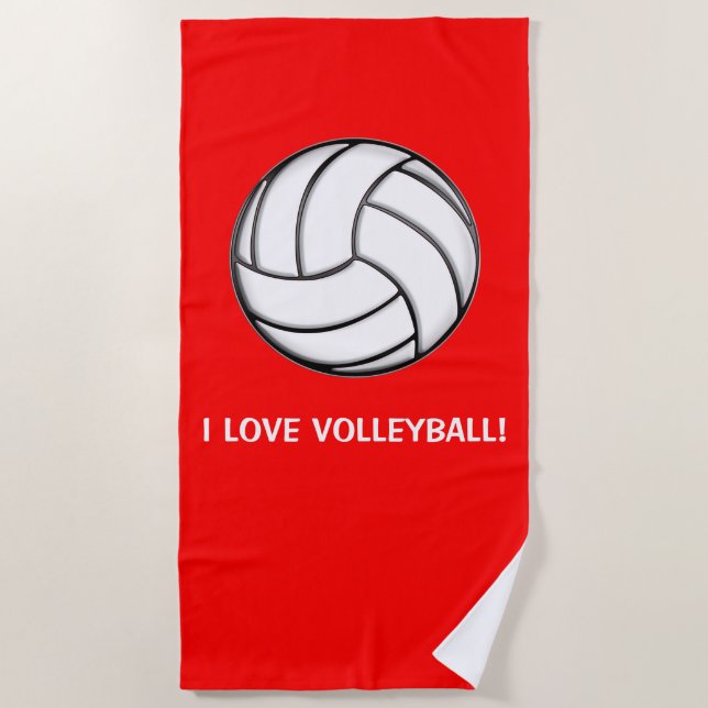 I Love Volleyball! Beach Towel (Front)