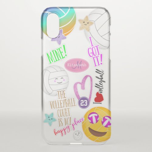 I love volleyball emoji kawaii cute stickered look iPhone x case
