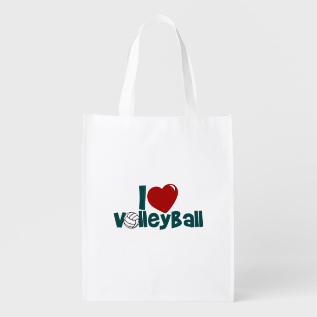 I Love Volleyball Grocery Bag (Front)