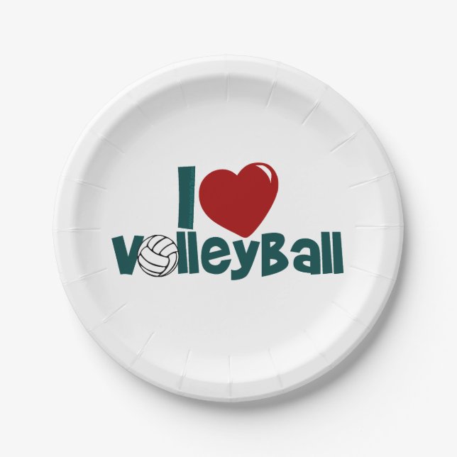 I Love Volleyball Paper Plates (Front)