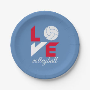 I Love volleyball Paper Plates