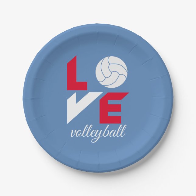 I Love volleyball Paper Plates (Front)