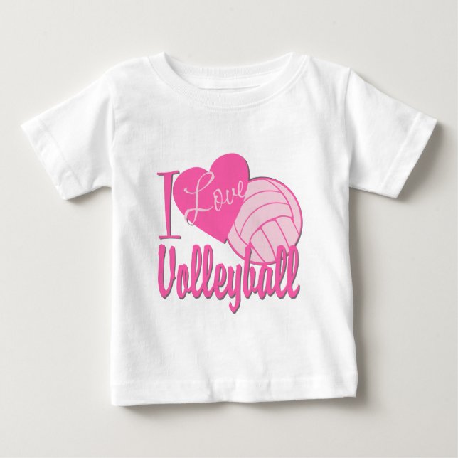 I Love Volleyball Pink Baby T-Shirt (Front)