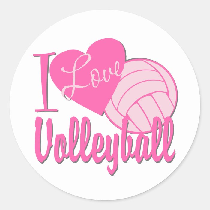 I Love Volleyball Pink Stickers