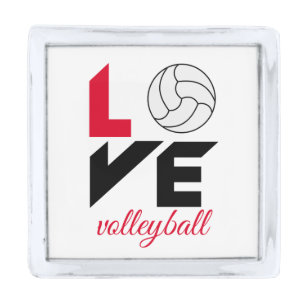 I Love volleyball Silver Finish Lapel Pin