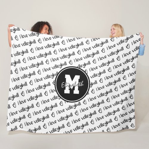 I love volleyball typography black white ANY color Fleece Blanket