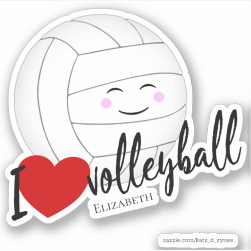 I love volleyball typography cute kawaii sticker