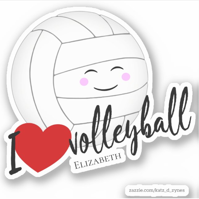 I love volleyball typography cute kawaii sticker (Front)