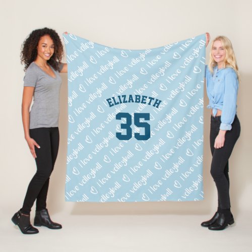I love volleyball typography pattern any color fleece blanket