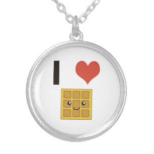 I love Waffles Silver Plated Necklace