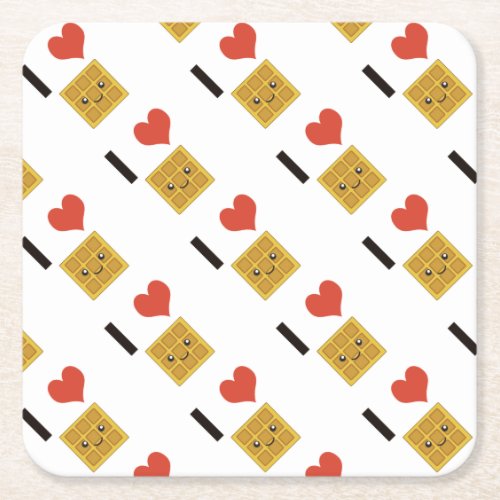 I Love Waffles Square Paper Coaster