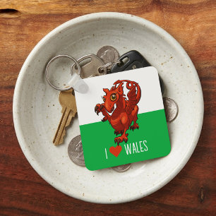 I Love Wales Flag Little Welsh Red Dragon Cartoon Keychain