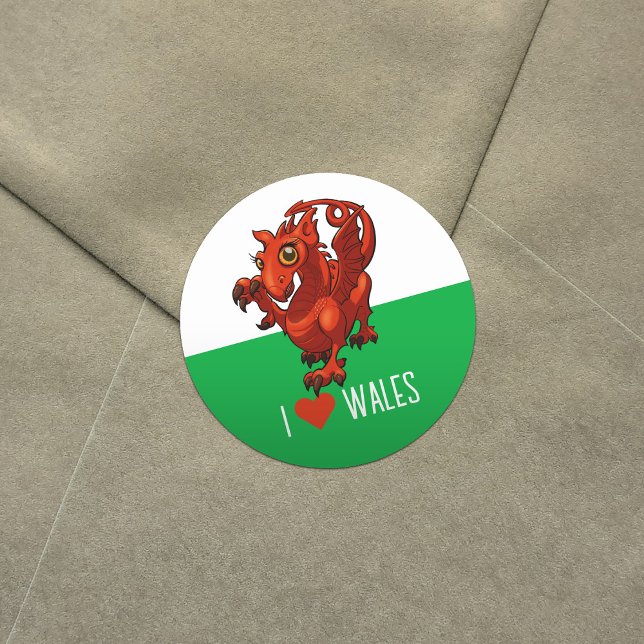 I Love Wales Welsh Baby Red Dragon Cartoon Classic Round Sticker (Creator Uploaded)