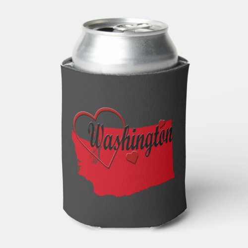 I Love Washington Hearts Map Can Cooler