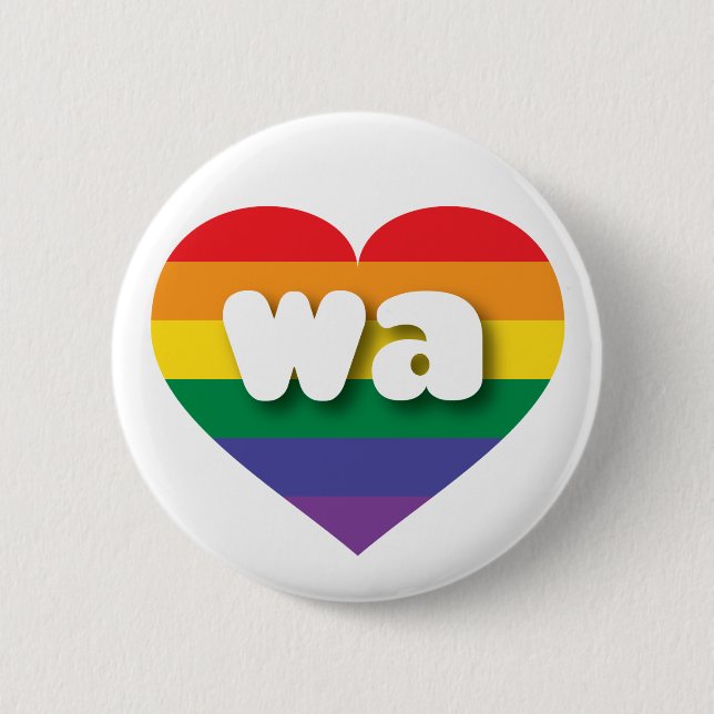 I Love Washington State Rainbow Heart Pinback Button (Front)