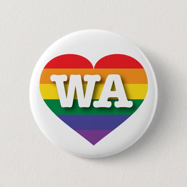 I Love Washington State Rainbow Heart Pinback Button (Front)