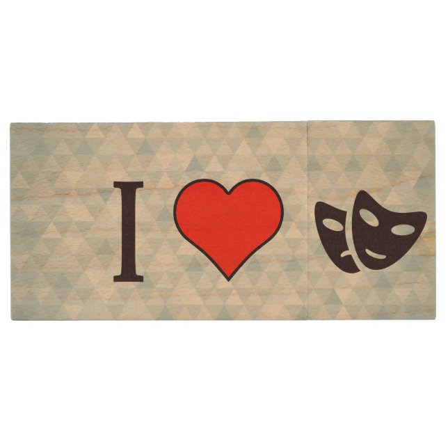 I Love Wearing Theatre Masks Wood USB Flash Drive (Front)