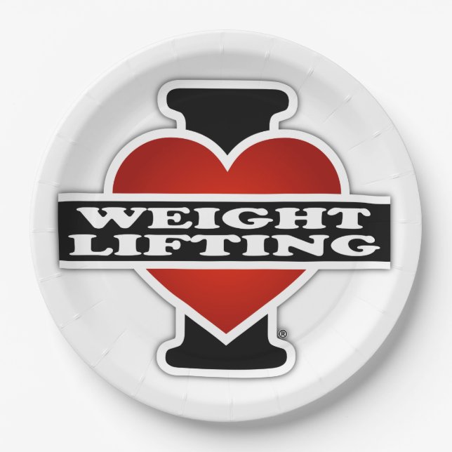 I Love Weight Lifting Paper Plates (Front)