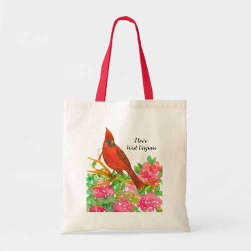 I Love West Virginia Cardinal Rhododendron Tote Bag