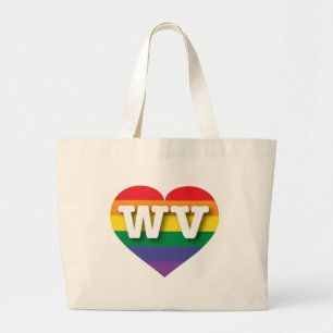 I Love West Virginia Rainbow Heart Large Tote Bag