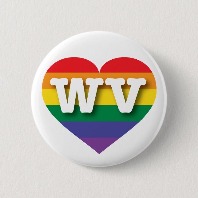 I Love West Virginia Rainbow Heart Pinback Button (Front)